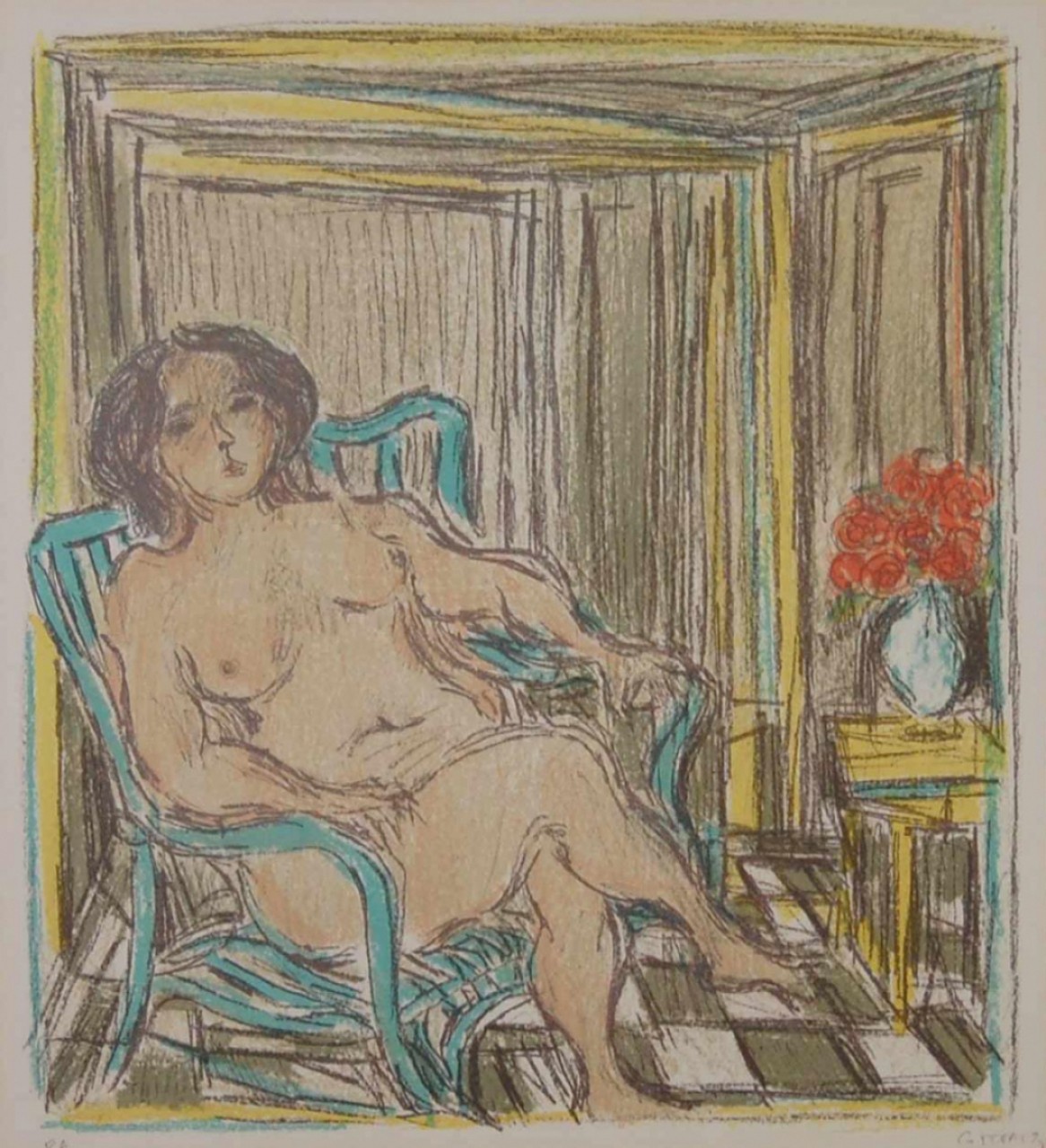 COTTAVOZ André femme nue dans son fauteil