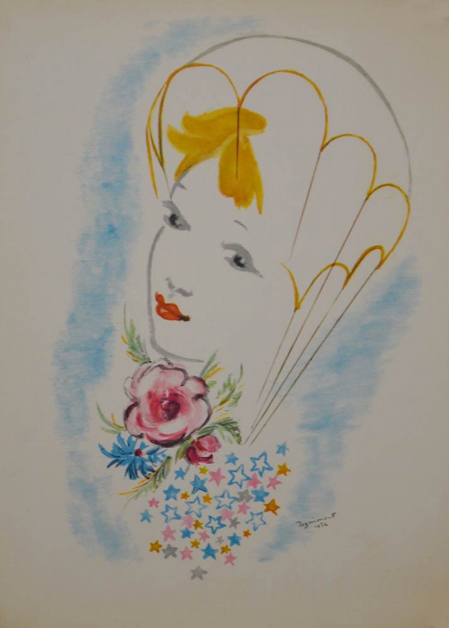 DIGNIMONT André visage femme blonde avec un bouquet