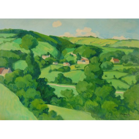 LE BENY BOCAGE, VILLAGE DE CAMPEAUX, Huile sur panneau, PERADON Pierre-Edmond (1893 - 1981)