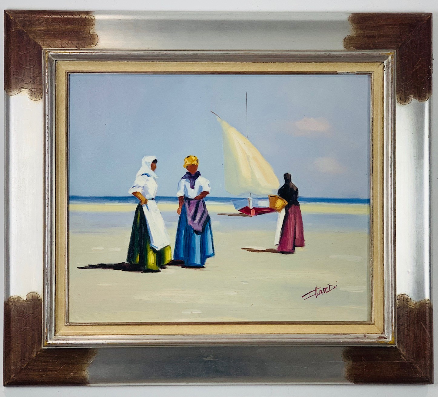 SUR LA PLAGE - ILARDI Joseph (XX ème siècle) - Huile sur toile