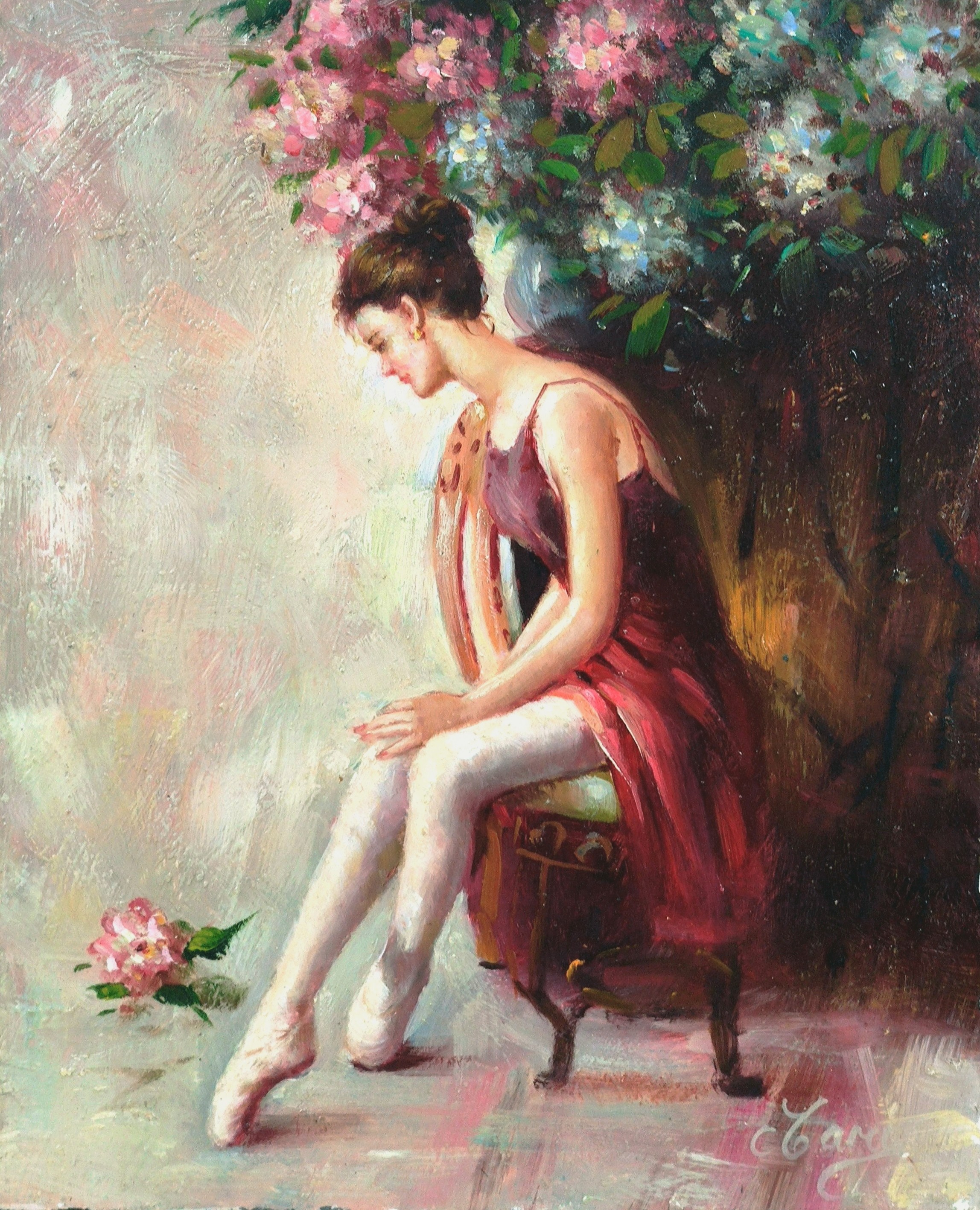 DANSEUSE AU REPOS - MARY Jan (1968- ) - Huile sur panneau