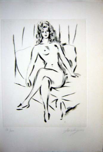 FEMME NUE ASSISE AUX JAMBES CROISEES